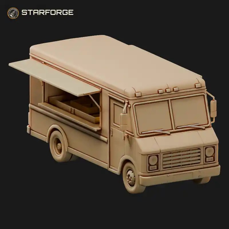 Modern Food Truck With Open Serving Window Awning And Roof Vent Hood