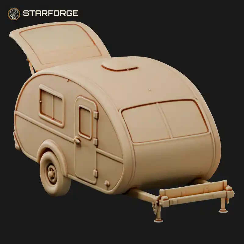 Modern Teardrop Camper Trailer with Rear Galley Hatch Side Door and Rounded Shell