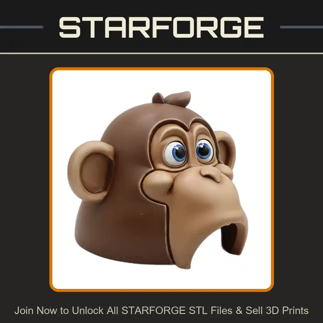 Monkey Head Sculpture Cartoon Style Large Ears Expressive Eyes Reptile Fish Tank - 3D Printable STL File