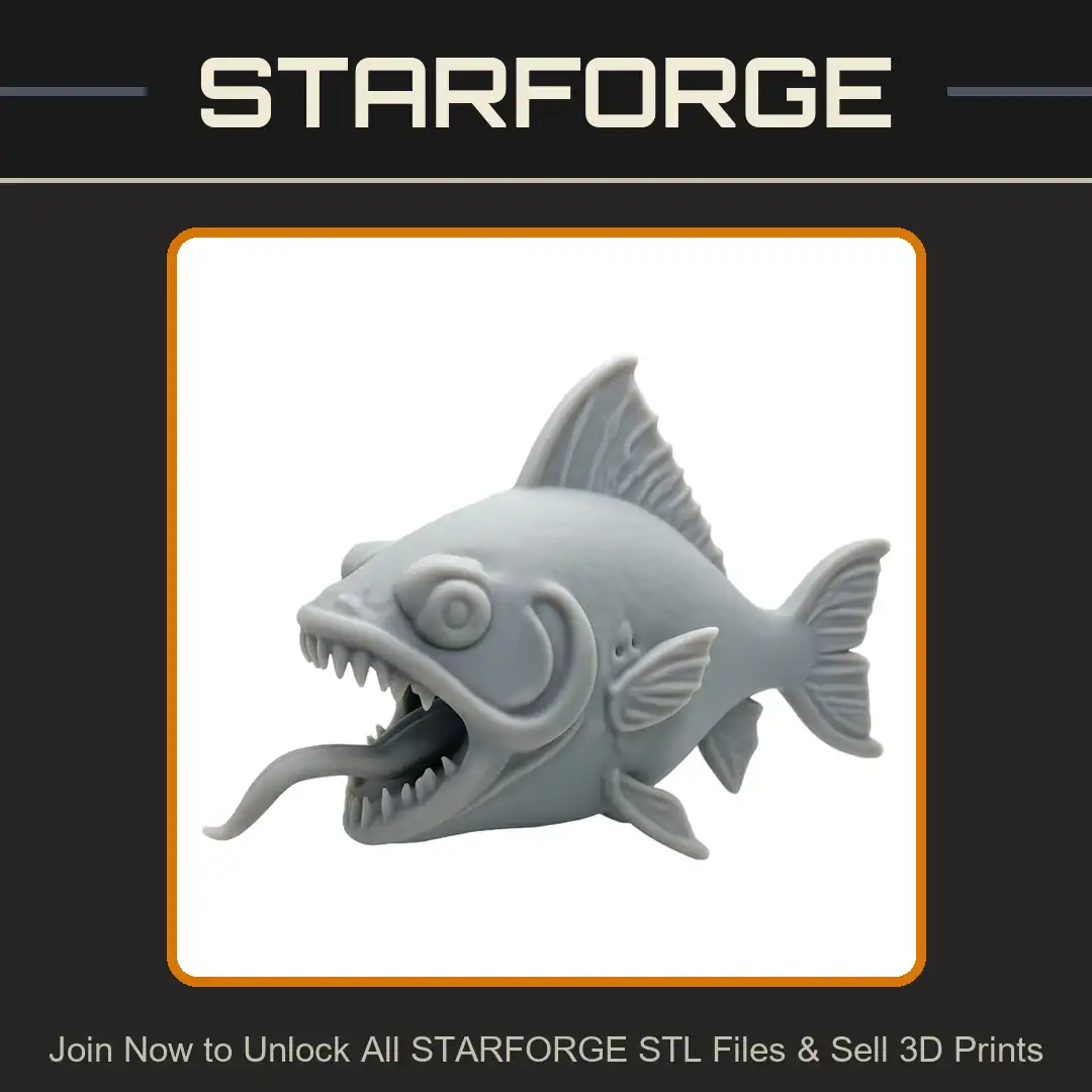 Monster Piranha Predator Fish Gaping Jaw Fangs Protruding Tongue Spiny Fins Gills Eyes - View 1 of 2