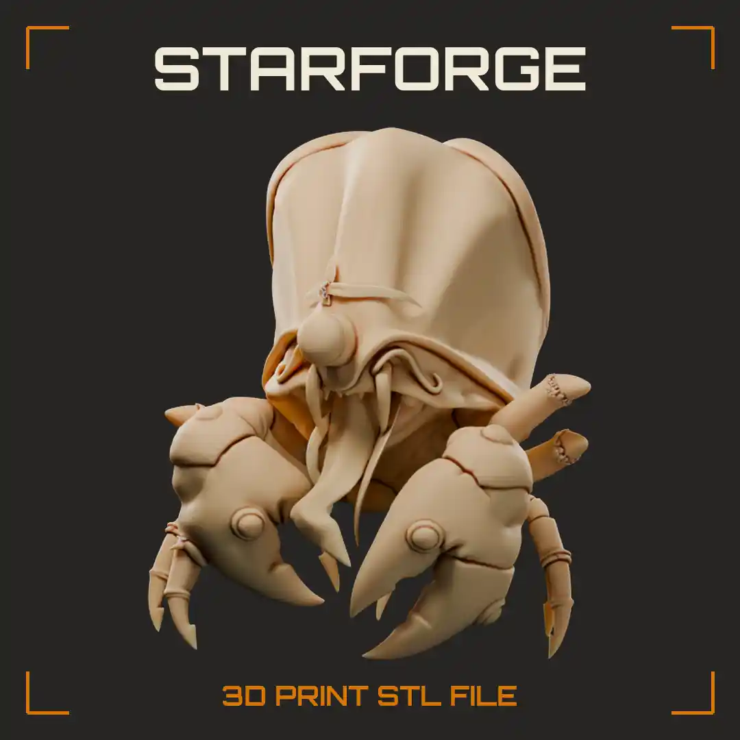 Monstrous Hermit Crab with Ribbed Shell Tentacle Mouth and Massive Spiked Claws - 3D Printable STL File