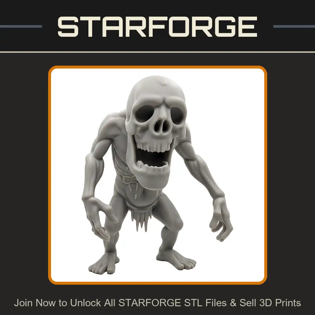 Muscular Giant Skull Head Undead Ghoul Crouching Screaming Grinning Skeleton Monster Loincloth - View 1 of 2