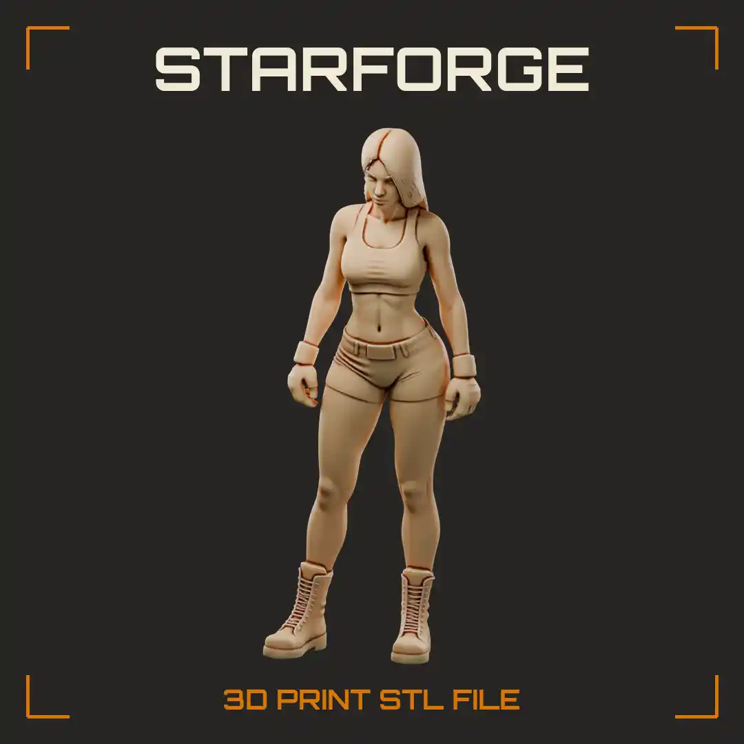 Muscular MMA Fighter Woman in Sports Bra Fight Shorts Hand Wraps and Laced Combat Boots