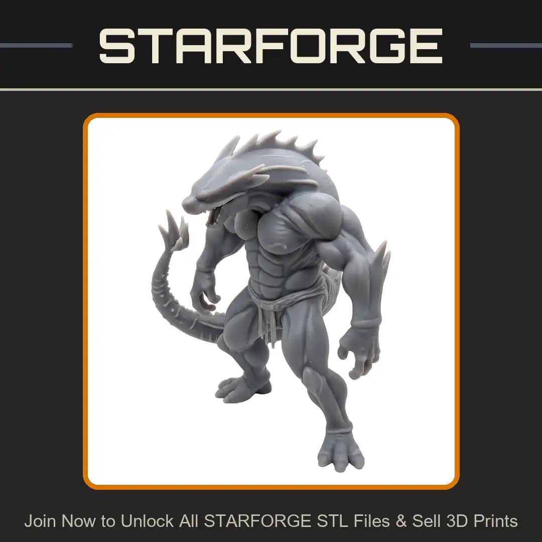 Muscular Saurian Lizardman Brute Serrated Crest Spiked Tail Crocodilian Warrior Loincloth - View 1 of 2