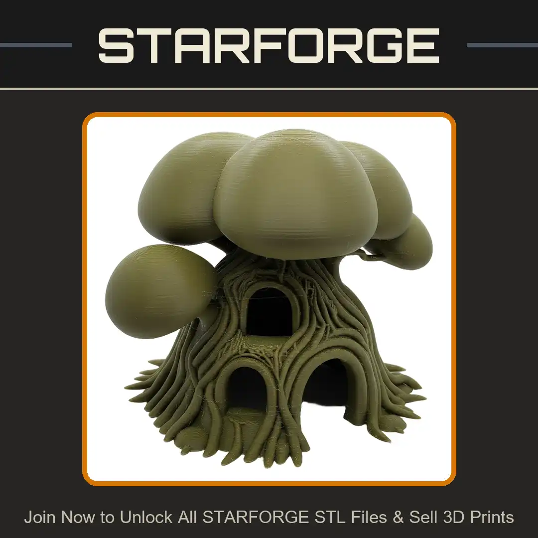 Mushroom House Toadstool Cottage Fairy Gnome Root Vine Arched Door Forest Woodland Hut - View 1 of 2