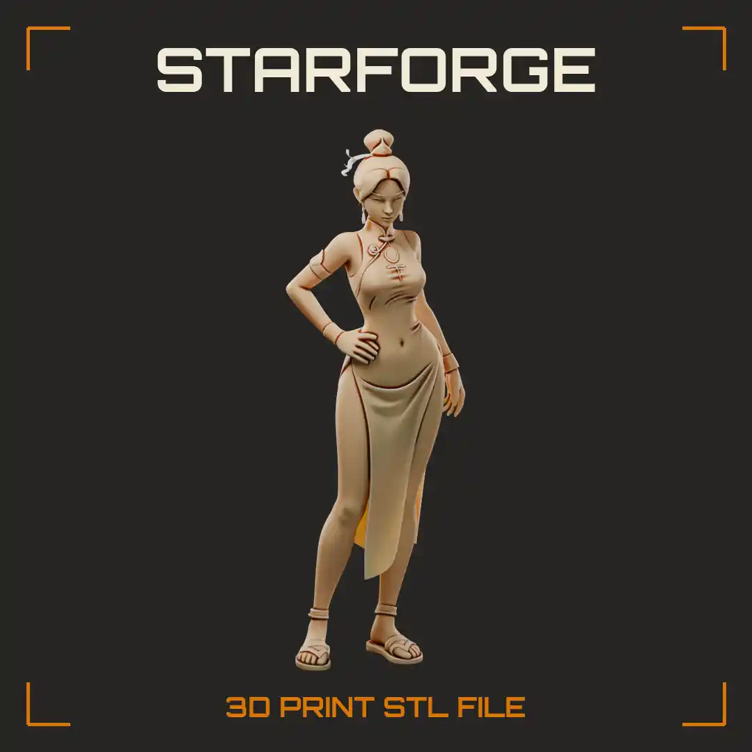 Mystic Healer Woman in Wrapped Slit Skirt with Hair Bun and Sandals Hand on Hip - 3D Printable STL File
