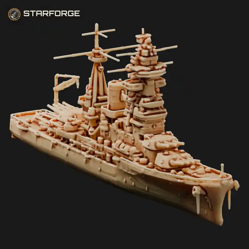 Nagato Battleship with Pagoda Mast Twin Gun Turrets Funnel and Clipper Bow