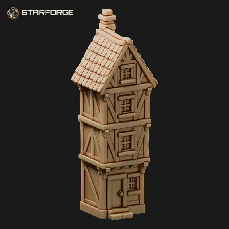 Narrow Three Storey Timber Framed City House with Jettied Floors and Shutters