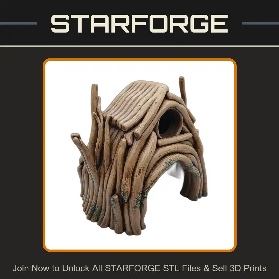 Natural Wood Log Tunnel Entrance Twisted Branches Structure Reptile Fish Tank - 3D Printable STL File