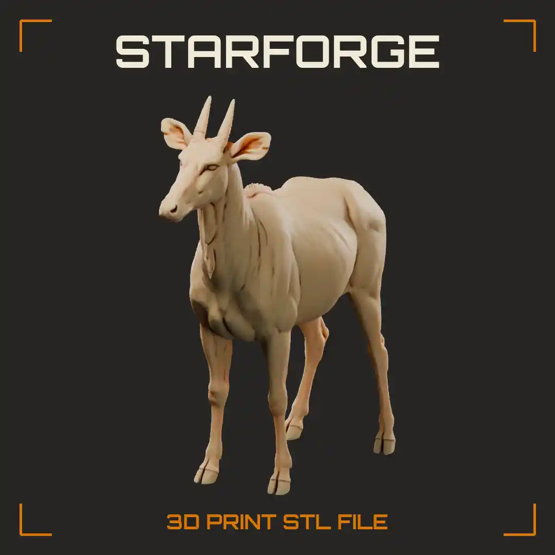Nilgai Bull Standing with Short Conical Horns White Throat Patch and Sloping Back