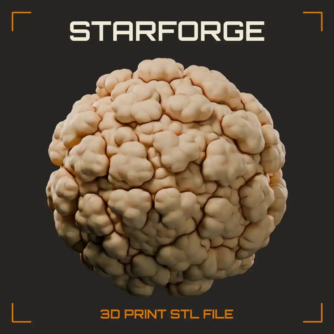 Norovirus Icosahedral Capsid with Lumpy Protruding Dimer Arches Covering the Whole Surface - 3D Printable STL File