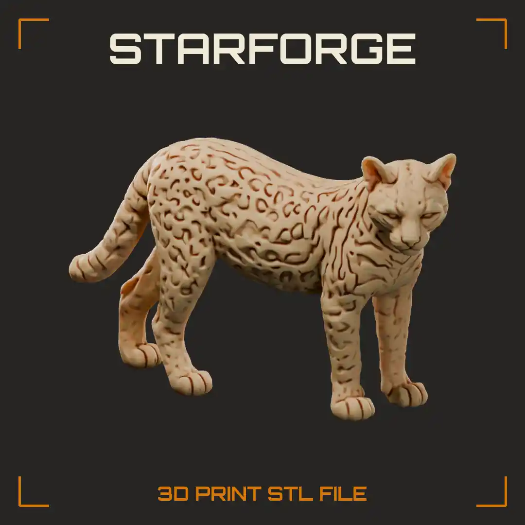 Ocelot Standing Wild Cat Figure With Chain Rosette Spotted Coat And Ringed Tail