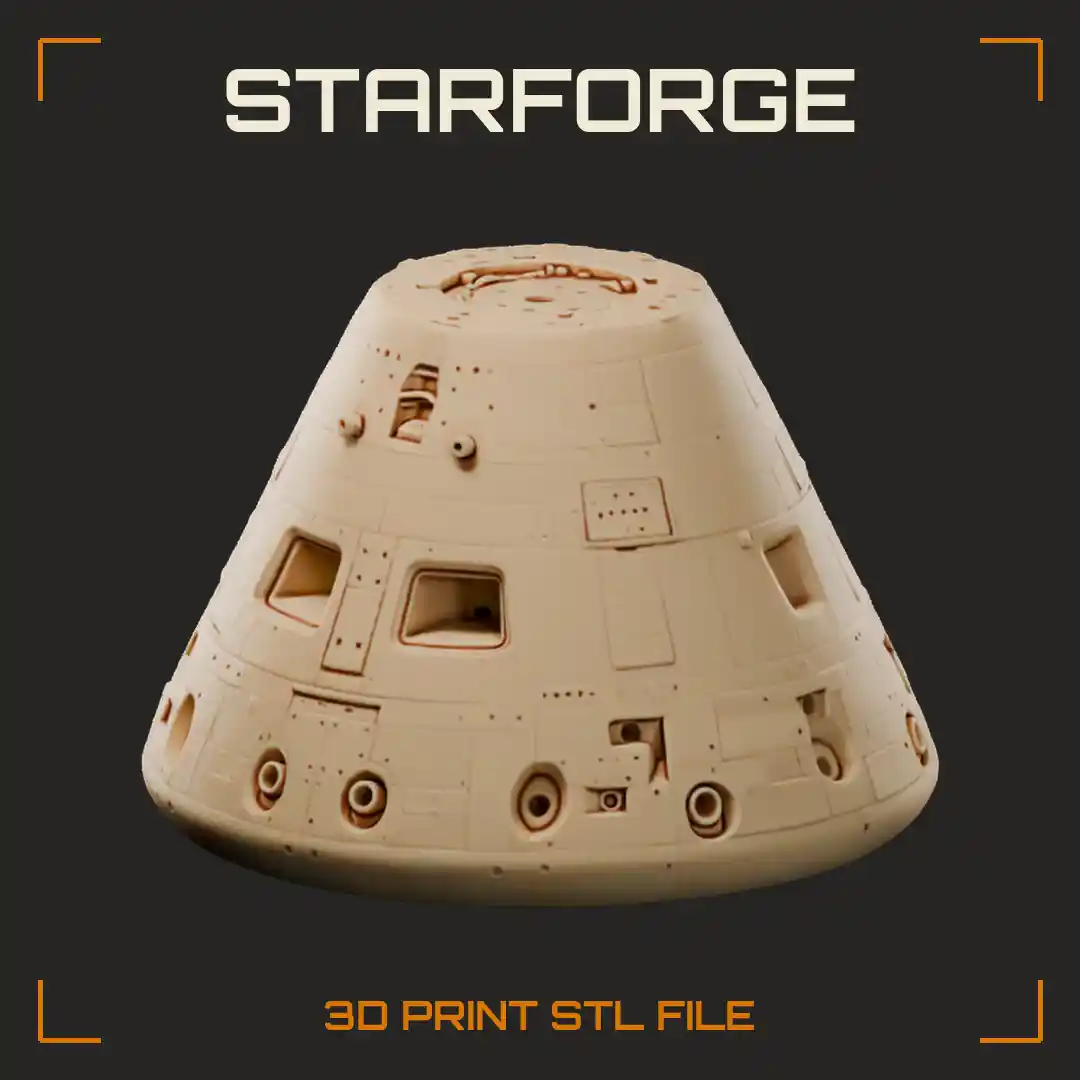 Orion Spacecraft Crew Module Capsule with Tiled Conical Shell Docking Hatch and Window Ports