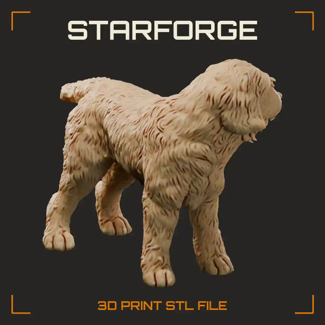 Otterhound Standing with Rough Shaggy Coat Long Drop Ears Bearded Muzzle and Raised Tail