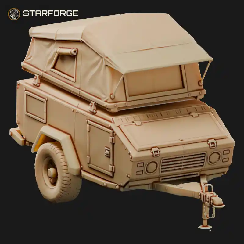 Overland Camper Trailer With Rooftop Tent Off Road Wheels Kitchen Drawer And Jerry Cans