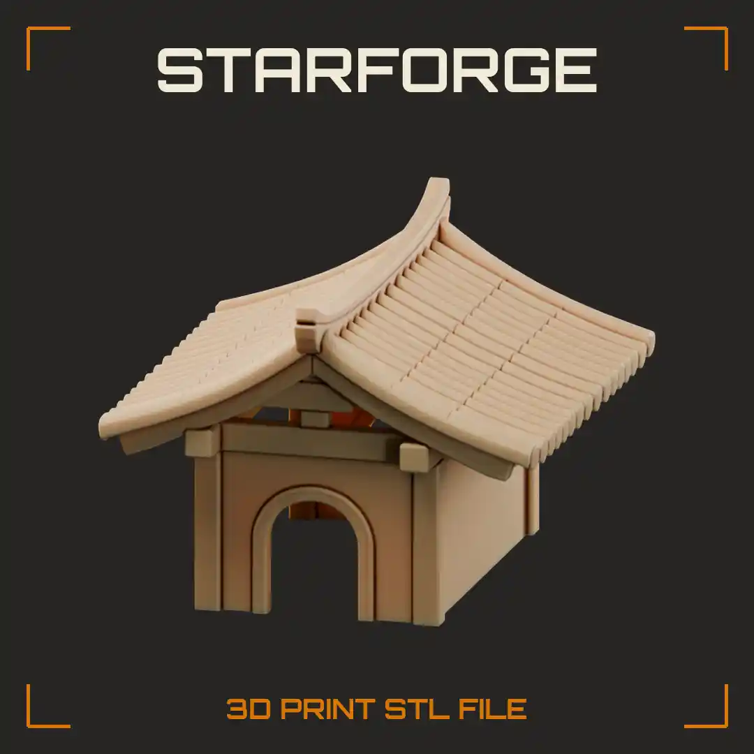 Pagoda Pet Hide with Curved Clay Tile Roof and Arched Doorway Entrance