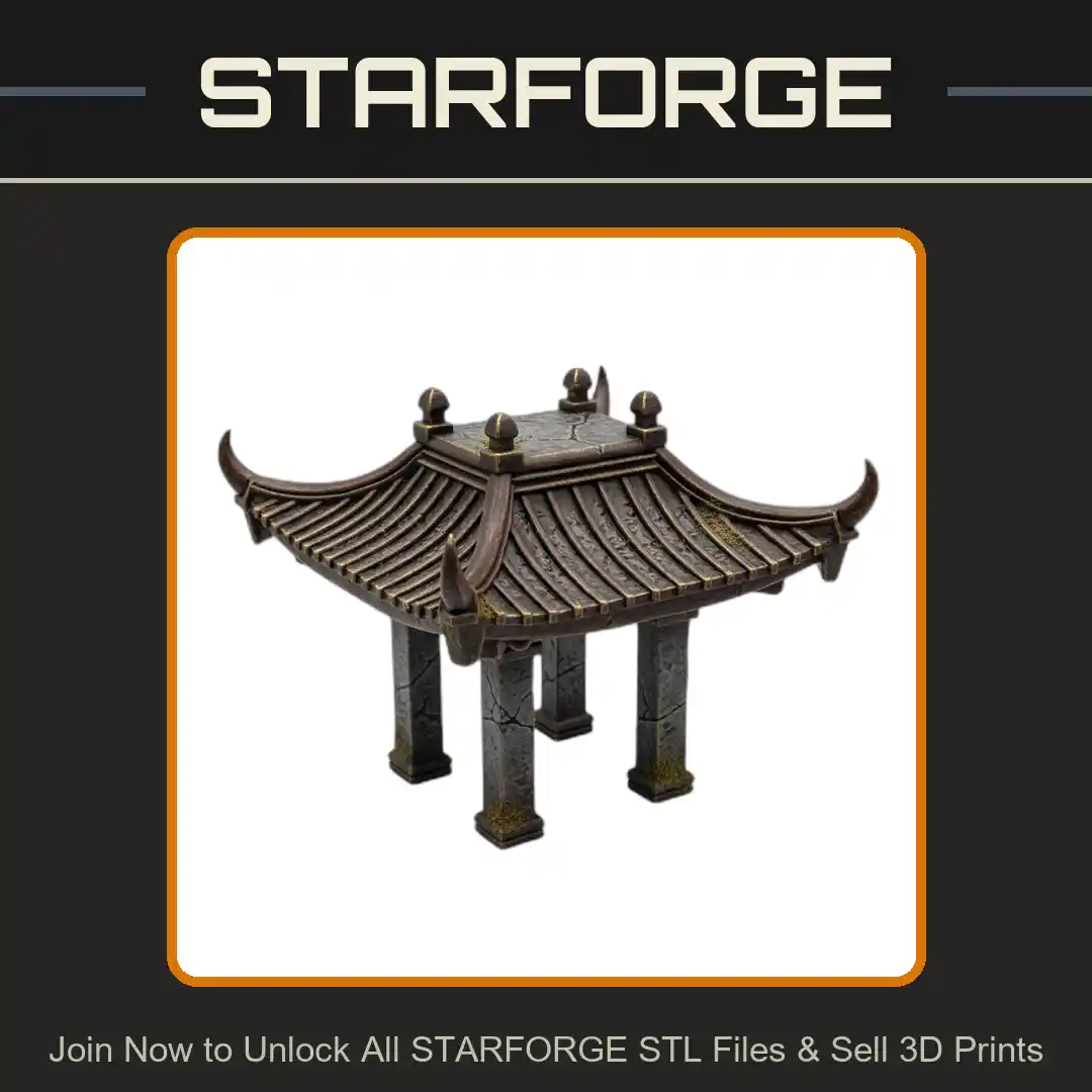 Pagoda Style Shelter Four Pillars Curved Roof Ornamental Spires Reptile Fish Tank - 3D Printable STL File