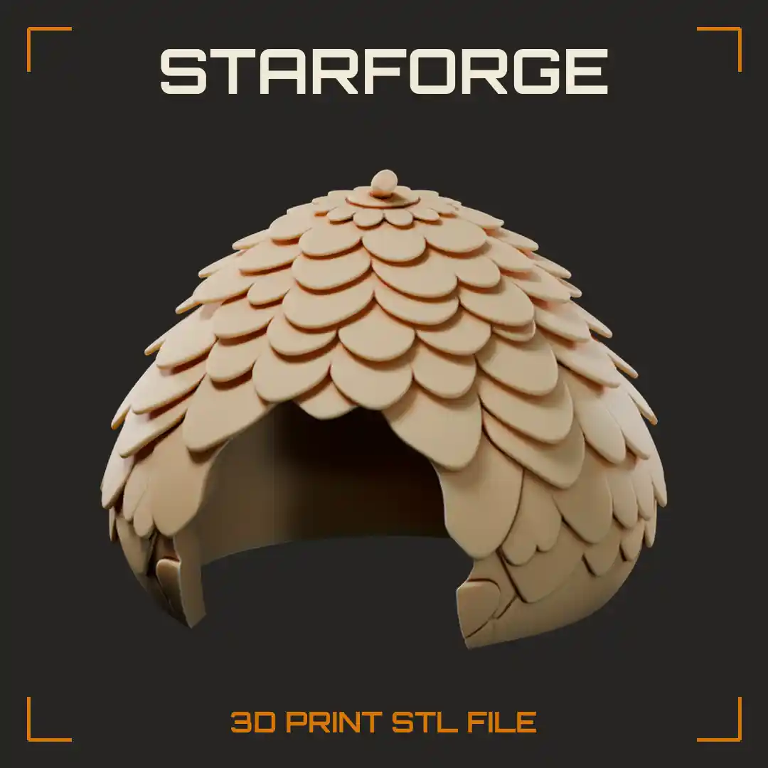 Pangolin Style Overlapping Dragon Scale Dome with Arched Entrance and Acorn Stem Top