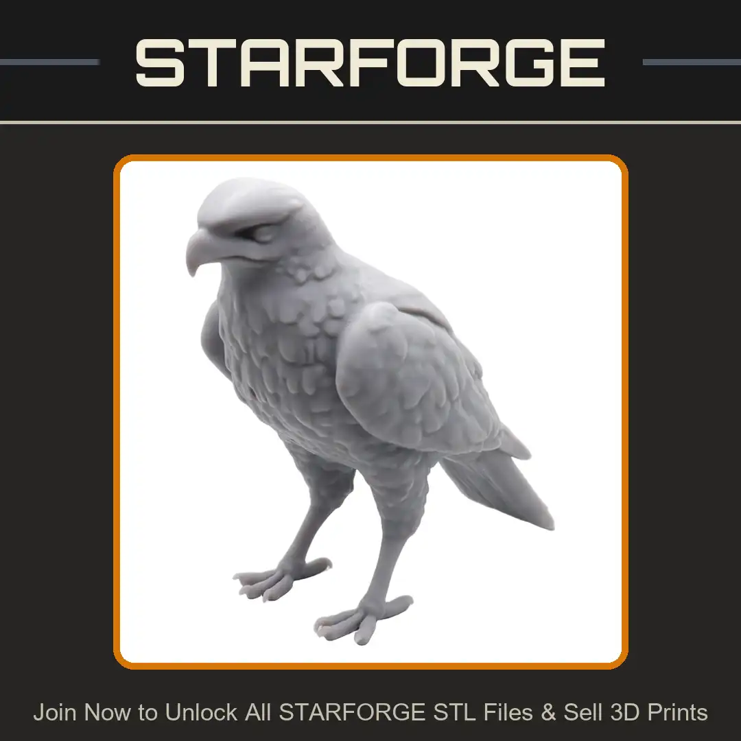 Perched Eagle Hawk Falcon Raptor Bird of Prey Beak Talons Folded Wings Feathers - 3D Printable STL File