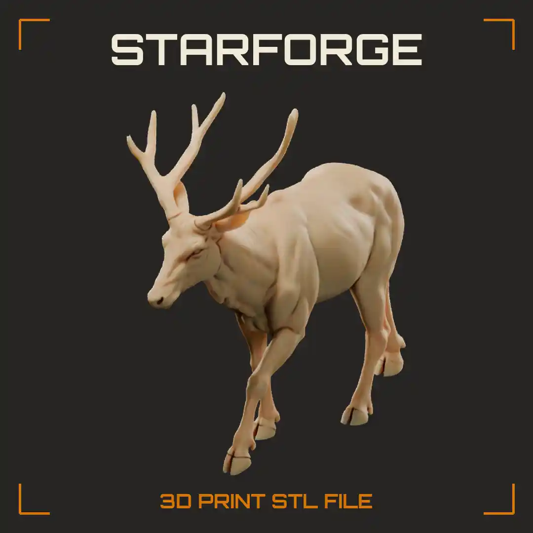 Pere David Deer Stag Wading with Backward Antlers Long Tail and Wide Hooves