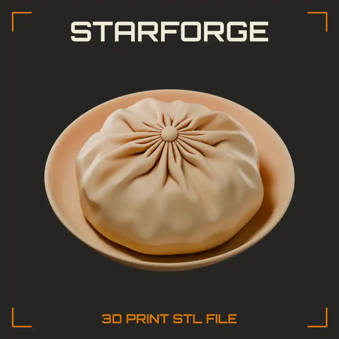 Pleated Soup Dumpling with Swirled Top Folds on Round Shallow Dish