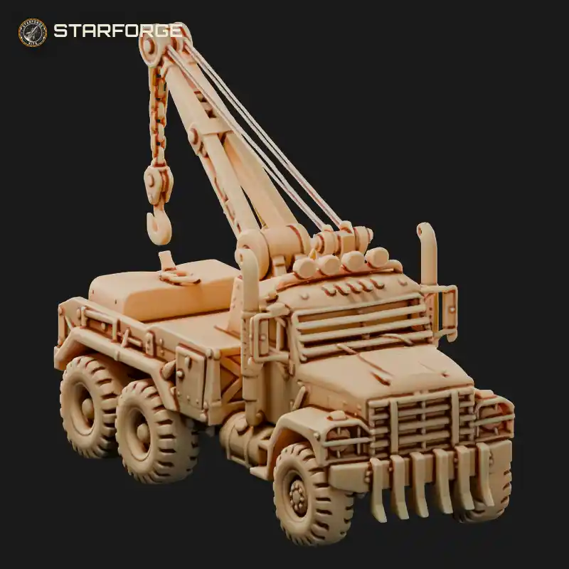 Post-Apocalyptic Tow Truck with Hook Crane Scrap Armor and Spiked Bumper