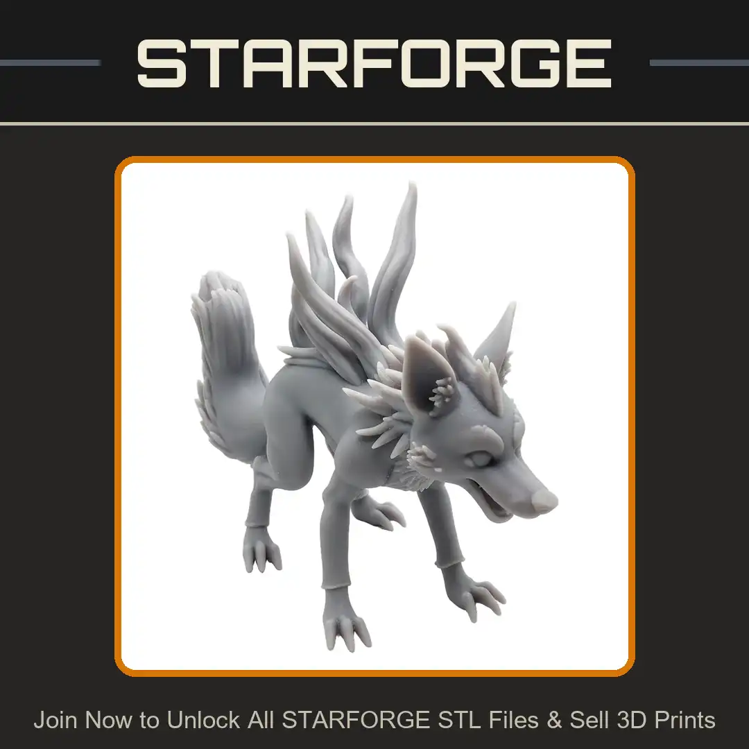 Prowling Kitsune Spirit Fox Nine Tail Vulpine Yokai Beast Crouching Multi Tailed - 3D Printable STL File