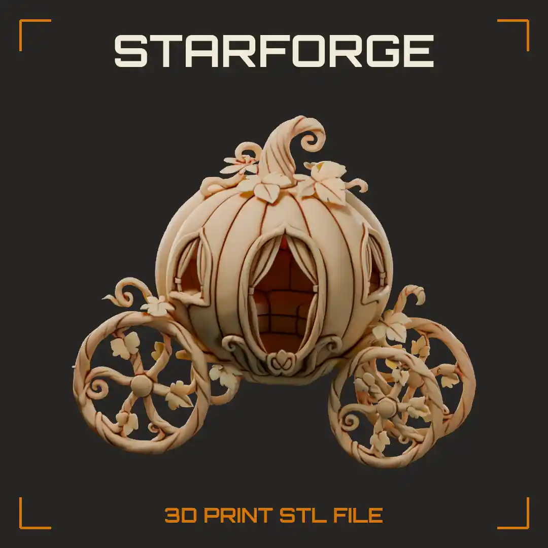 Pumpkin Carriage With Curling Vine Wheels Gilded Door And Lantern Hooks