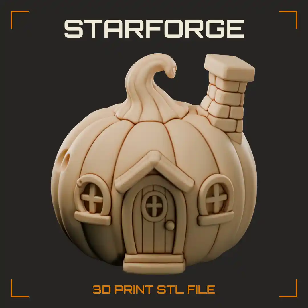 Pumpkin House with Round Door Shuttered Windows Stem Chimney and Leaf Roof