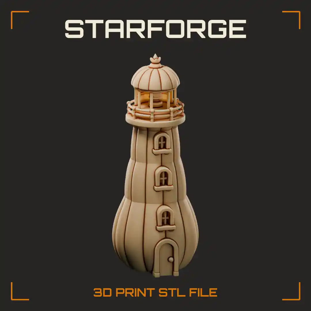 Pumpkin Lighthouse with Lantern Room Gallery Rail and Carved Windows