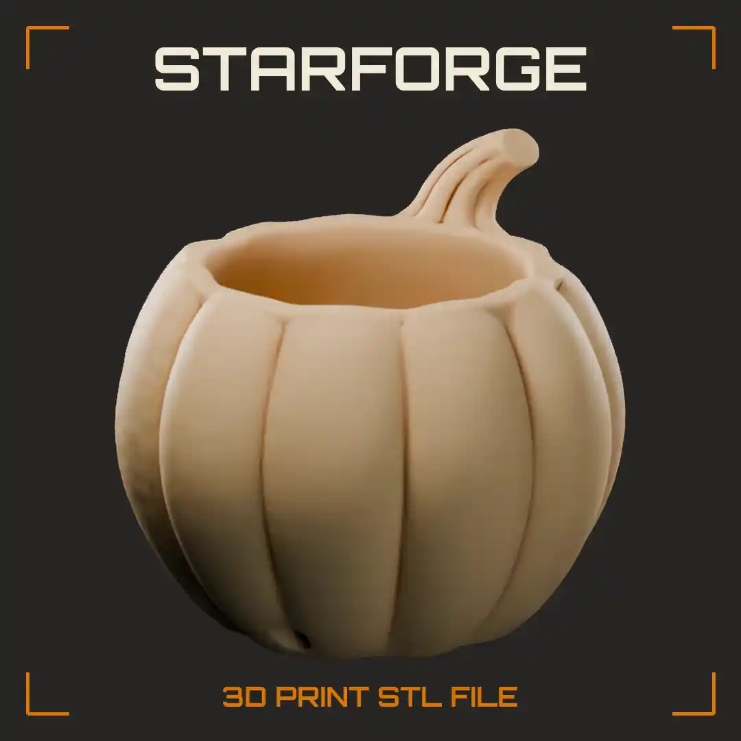 Pumpkin Planter with Ribbed Rind Open Top Rim Drainage Hole and Stem Detail