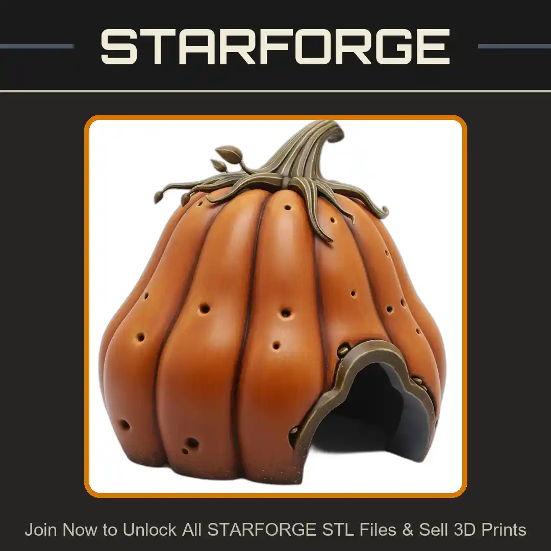 Pumpkin Shape Hideaway Entrance Vines Curved Roof Organic Texture Reptile Fish Tank - 3D Printable STL File