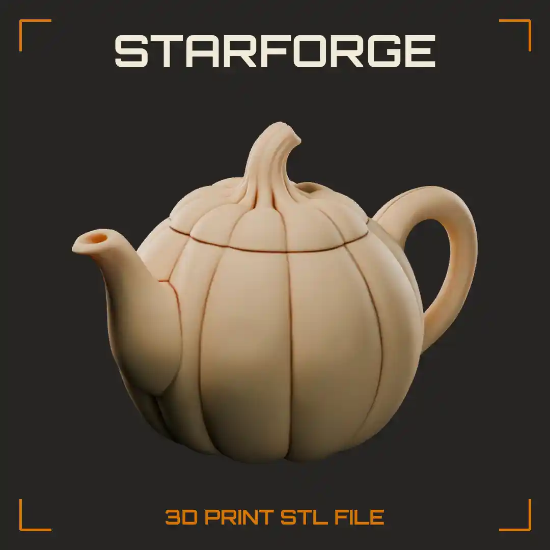 Pumpkin Teapot with Stem Lid Vine Handle and Curved Spout