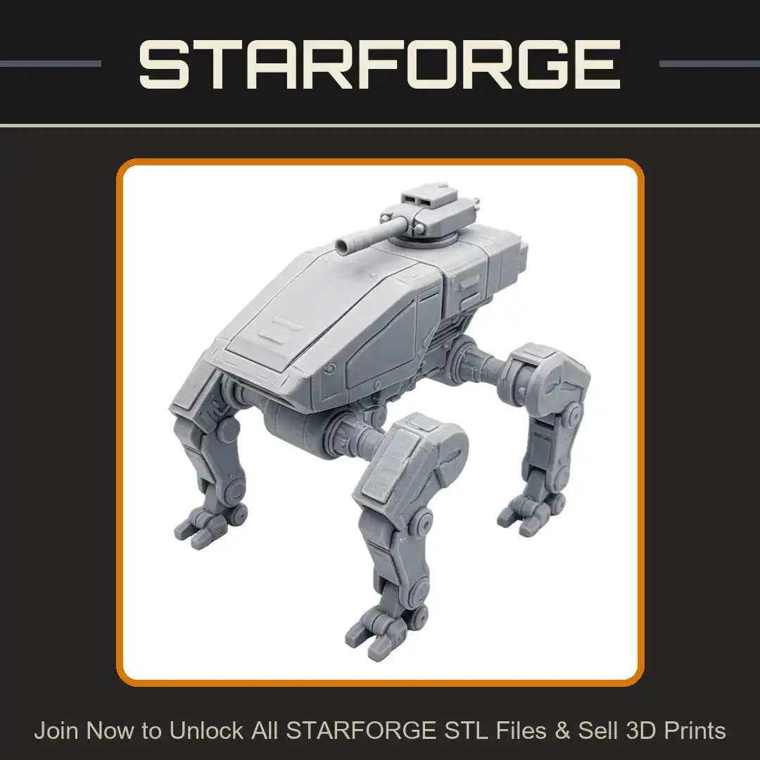 Quadruped Walker Light Mech Tank Turret Cannon Armored Robot Scout Tactical Combat Vehicle - 3D Printable STL File