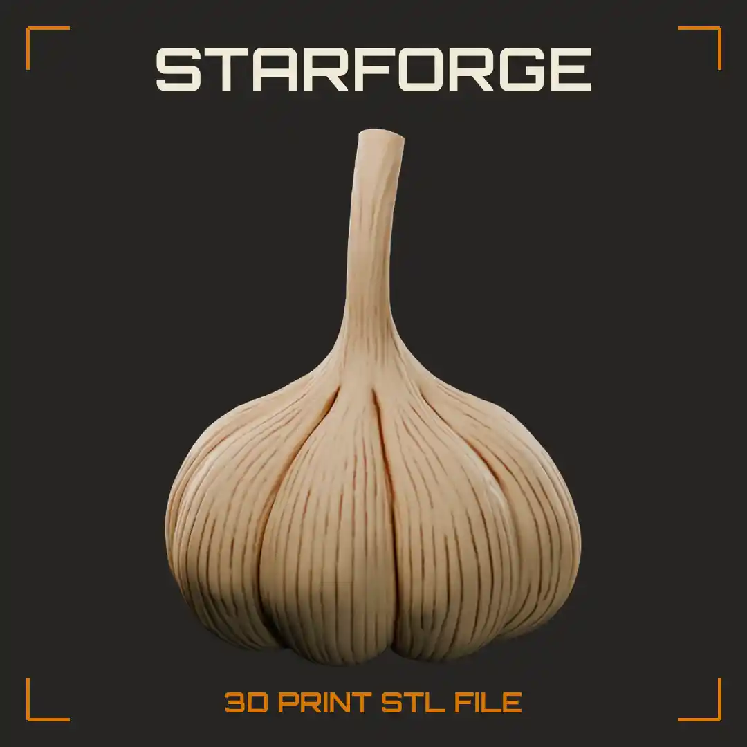 Realistic Garlic Bulb with Ribbed Plump Cloves and Curved Cut Stem
