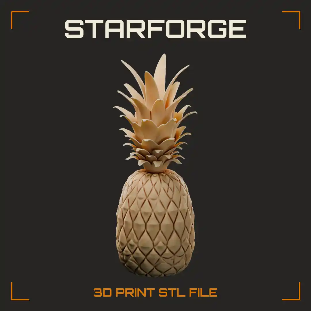 Realistic Pineapple with Diamond-Patterned Fruitlet Skin and Spiky Layered Leaf Crown