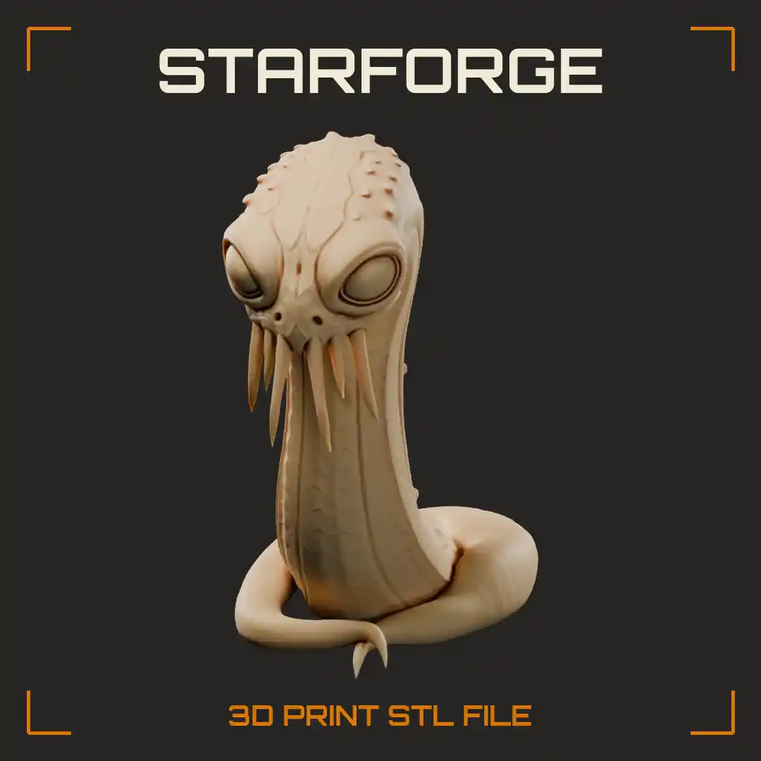 Rearing Alien Slug with Bulbous Eyes Fang Tendrils and Studded Ridged Hide