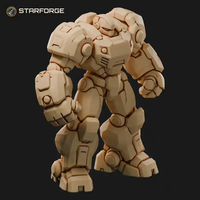 Red Robot Heavy Brawler Mech With Piston Fists