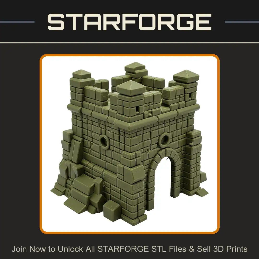 Reinforced Masonry Stone Gatehouse Tower Arched Entrance Round Ports Pyramid Caps - View 1 of 2