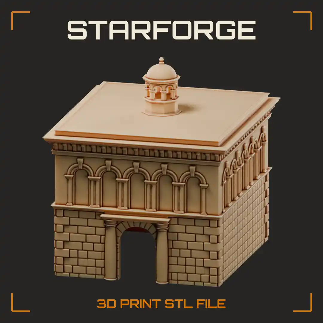 Renaissance Stone Palazzo with Arched Window Arcade Columned Doorway and Domed Cupola
