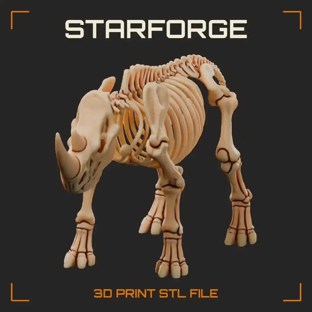 Rhinoceros Skeleton with Two Horns Heavy Skull Deep Rib Cage and Three-Toed Feet
