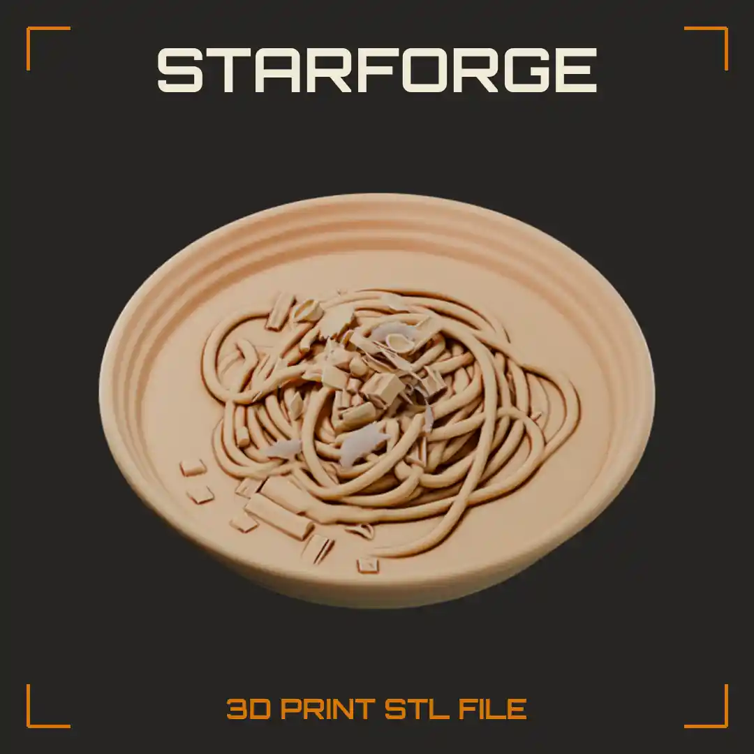 Ribbed Ceramic Bowl of Tangled Noodle Soup with Sliced Scallion Garnish - 3D Printable STL File