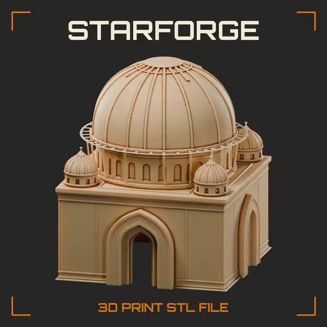 Ribbed Dome Shrine with Onion Turrets and Pointed Arch Doorways on Square Base