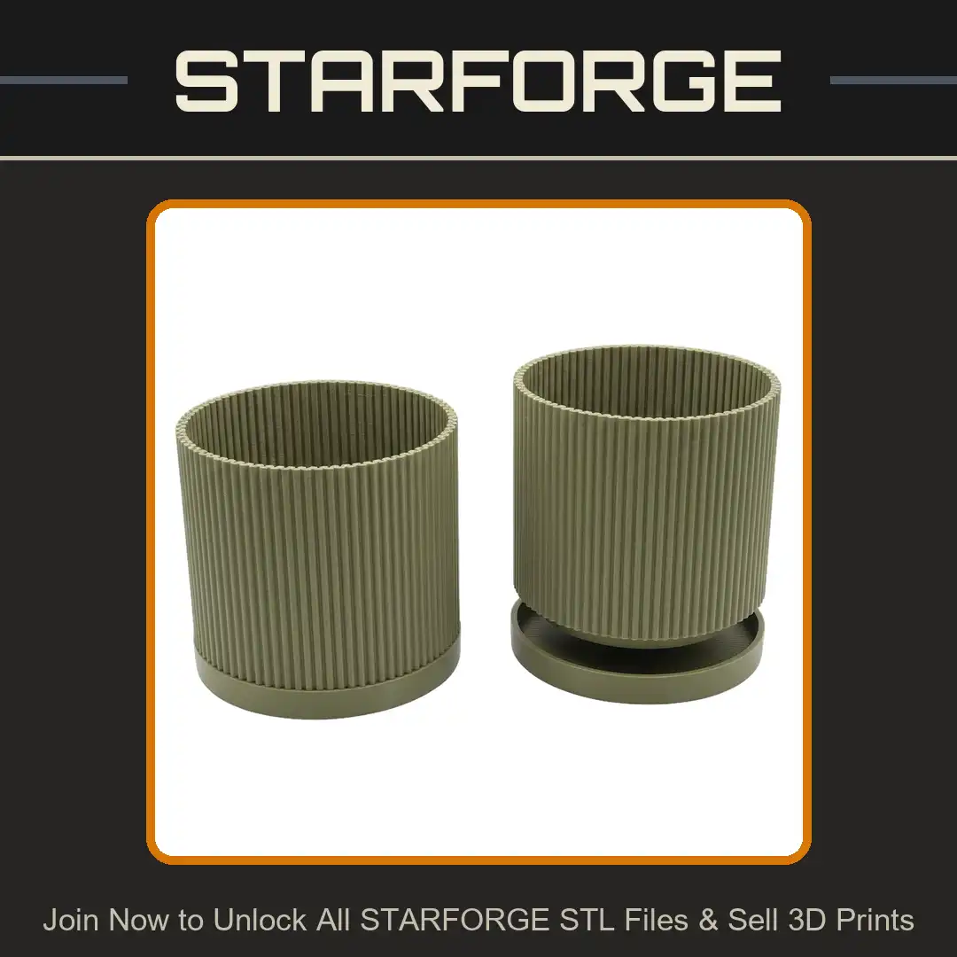 Ribbed Fluted Planter Scalloped Rim Flower Pot Drainage Tray Saucer Modern Vase - View 1 of 3