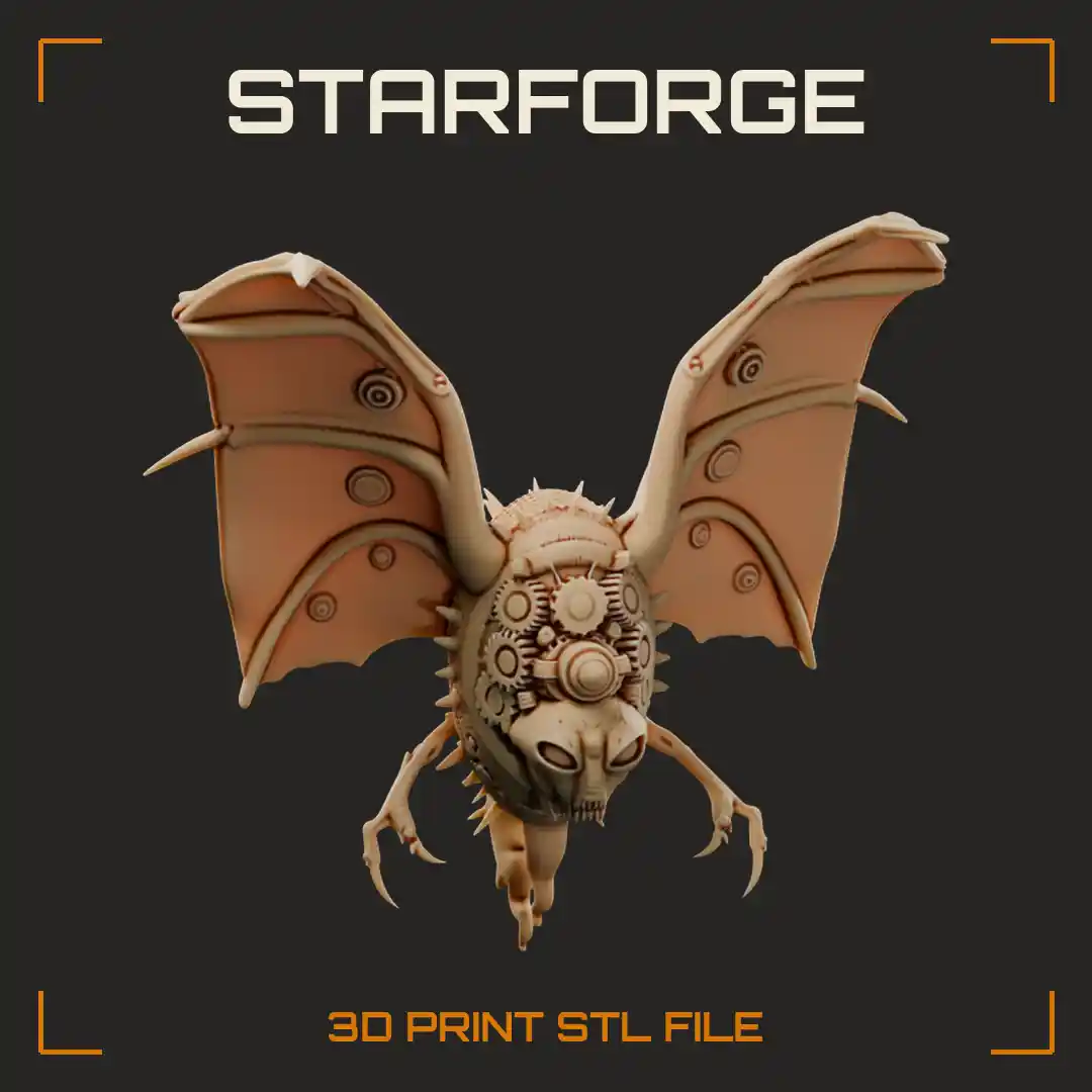 Riveted Brass Chimney Bat with Gear-Studded Body Spiked Tail and Plated Wings