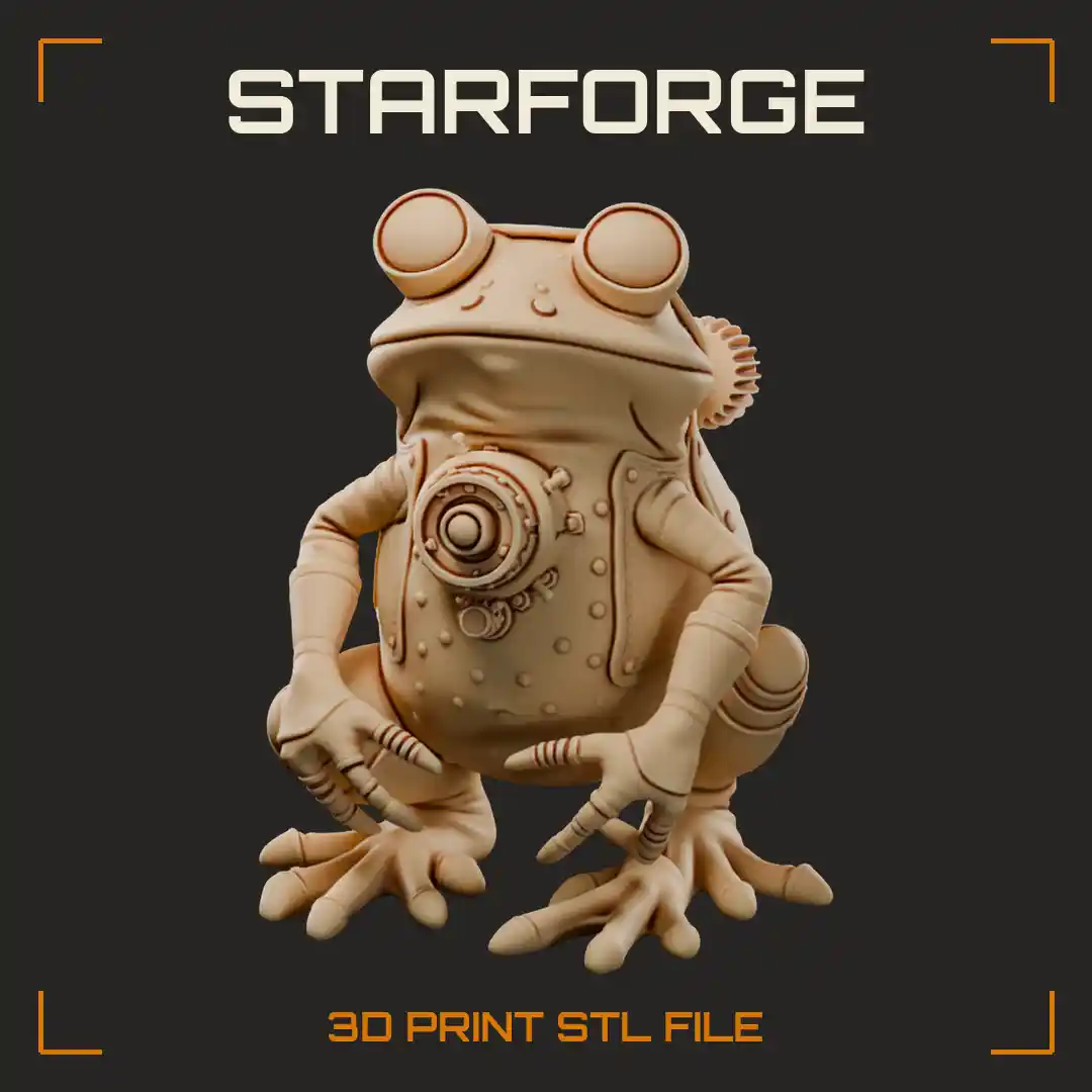Riveted Clockwork Frog with Goggle Eyes Chest Gear Dial and Back Wind-Up Cogs