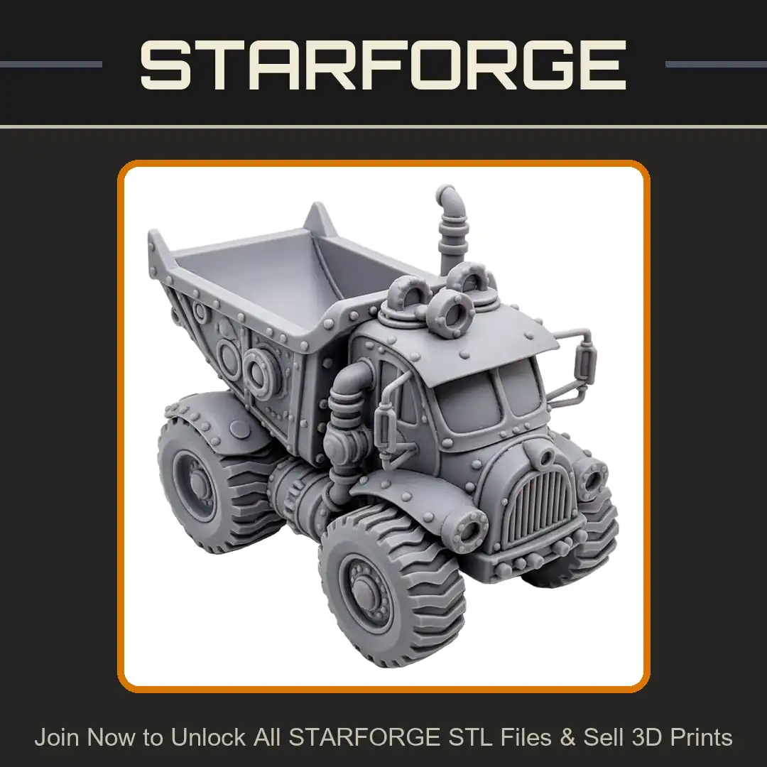 Riveted Industrial Armored Dump Truck Rock Hauler Dieselpunk Mining Hopper Exhaust - 3D Printable STL File