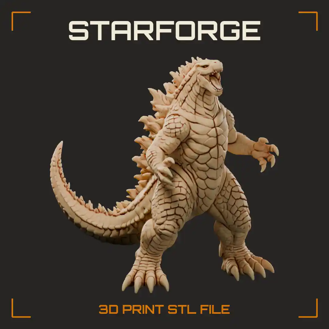 Roaring Upright Kaiju with Jagged Dorsal Spines Scaled Hide Long Curved Tail and Clawed Feet - 3D Printable STL File