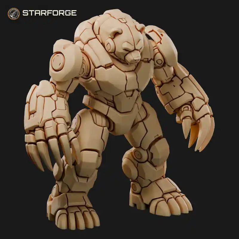 Robot Bear Mech with Heavy Claws Armored Hump and Plated Muzzle