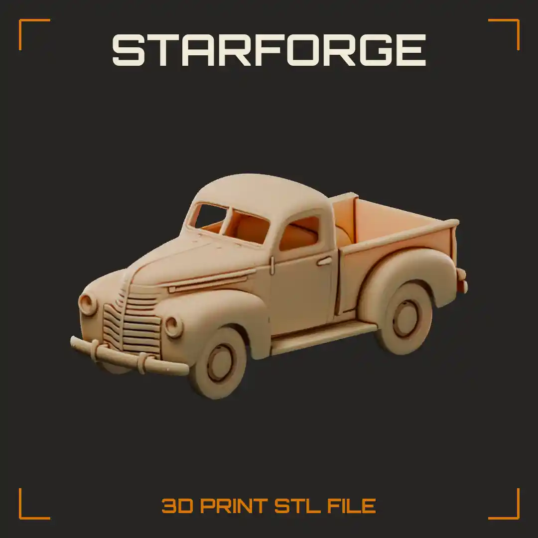 Round Fender Pickup With Tall Vertical Grille Running Boards And Wood Bed